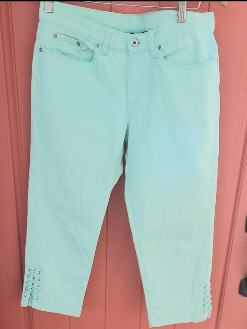 SKYE'S The Limit Mint Green Cropped Lace-Up Hem Jeans